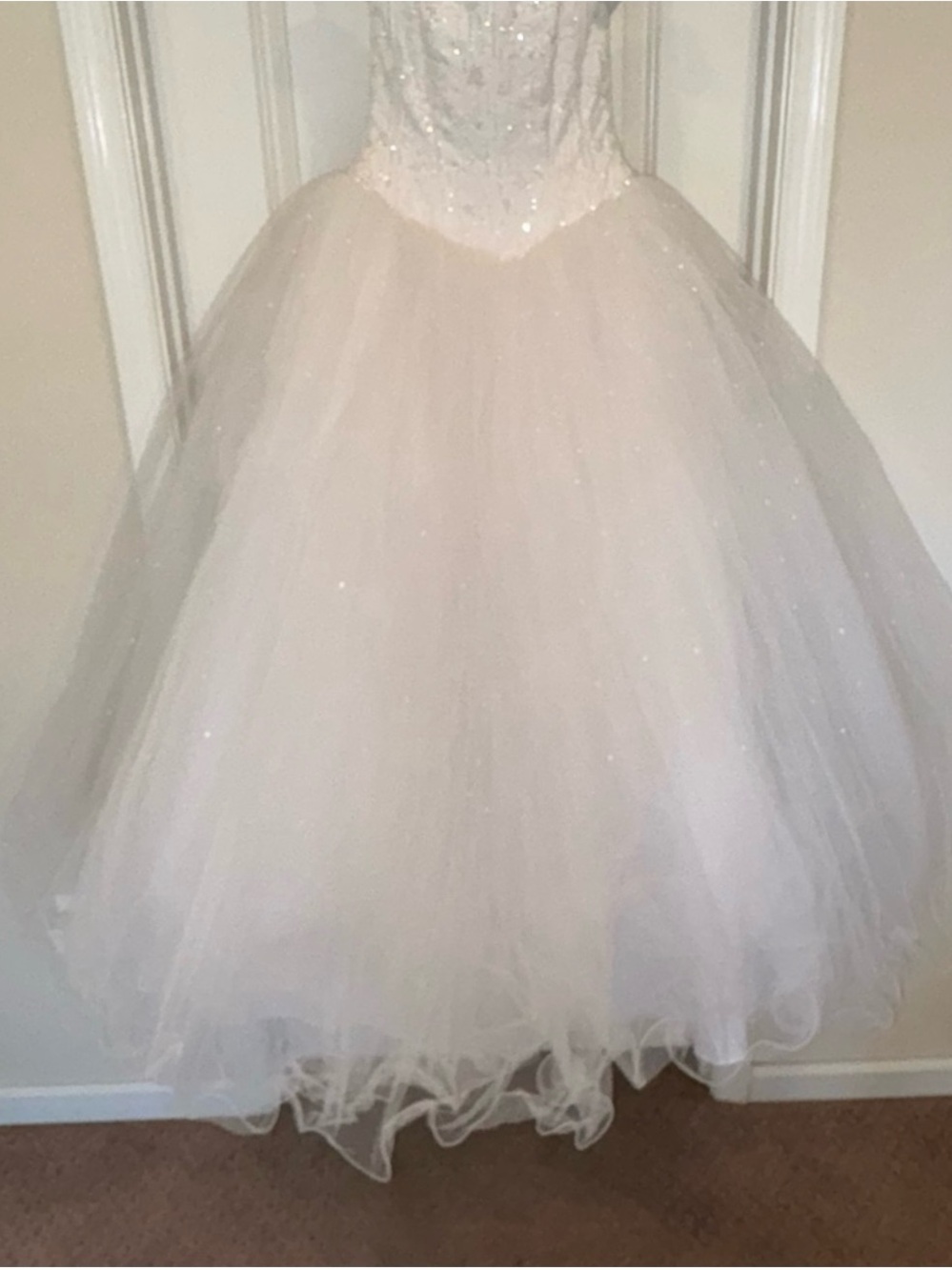 Women's White Sparkle Tulle Wedding Ball Gown Dress